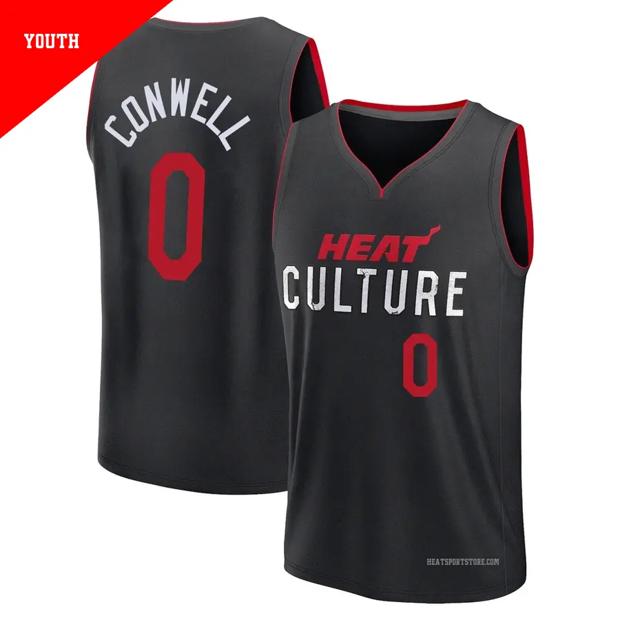＃0 Youth Ryan Conwell Miami Heat 2023/24 Fast Break Black City Edition Jersey
