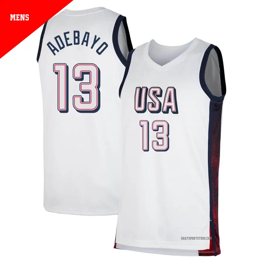 ＃13 Men's Bam Adebayo Miami Heat White Swingman USA Basketball 2024 Jersey