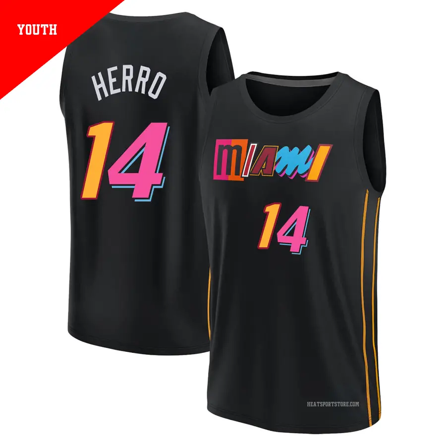 ＃14 Youth Tyler Herro Miami Heat 2021/22 Fast Break Black Replica City Edition Jersey