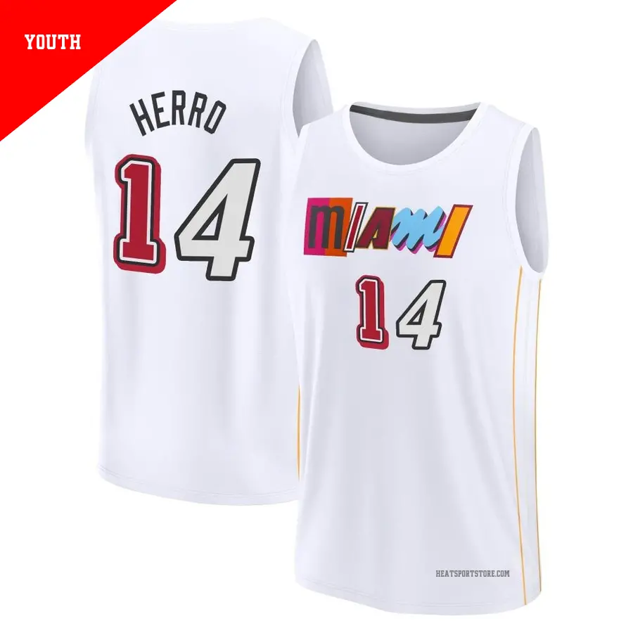 ＃14 Youth Tyler Herro Miami Heat 2022/23 Fast Break White City Edition Jersey
