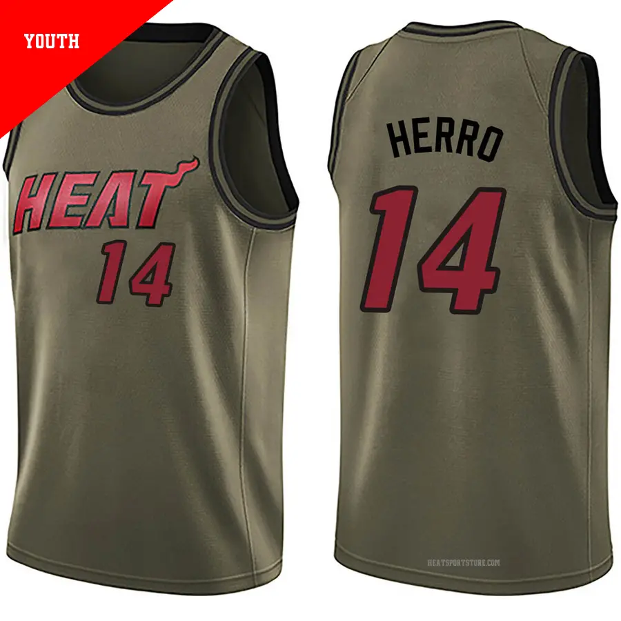 ＃14 Youth Tyler Herro Miami Heat Green Swingman Salute to Service Jersey