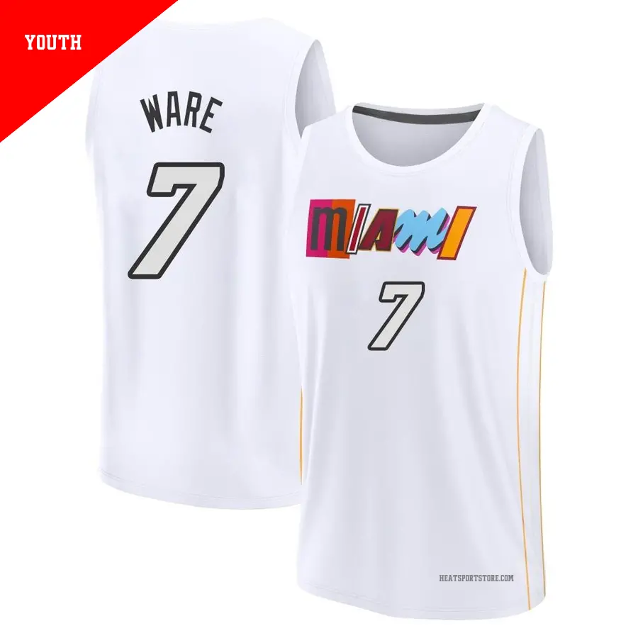 ＃7 Youth Kel'el Ware Miami Heat 2022/23 Fast Break White City Edition Jersey