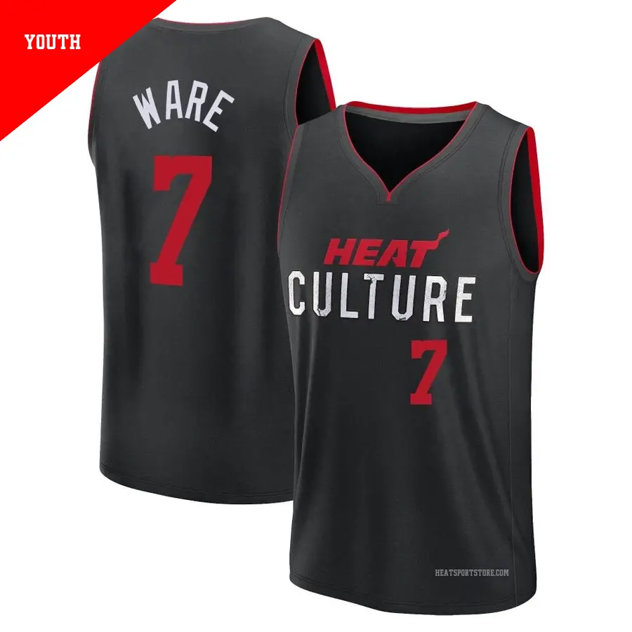 ＃7 Youth Kel'el Ware Miami Heat 2023/24 Fast Break Black City Edition Jersey